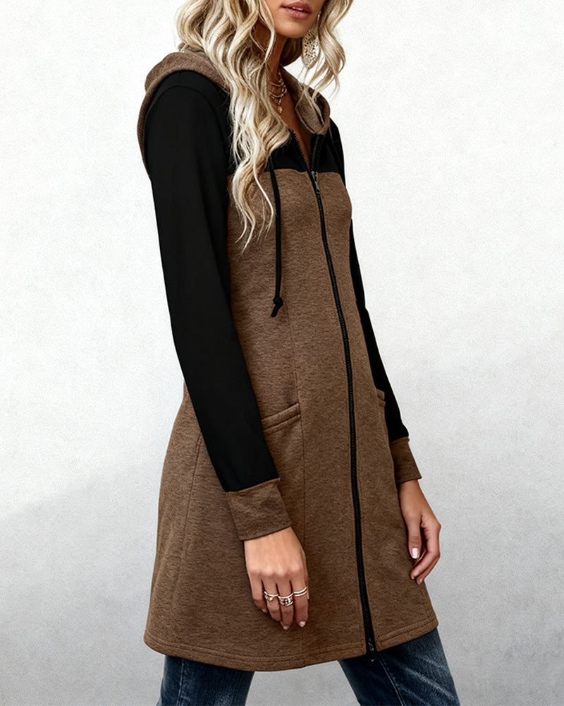 Zippered Color-Blocked Coat