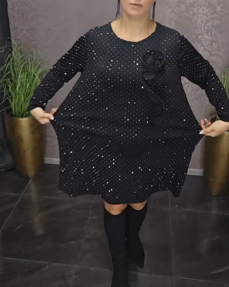 Round neck diamond long sleeve elegant dress