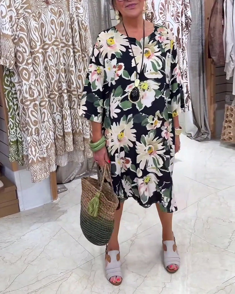 Daisy Print Loose Fit Casual Dress
