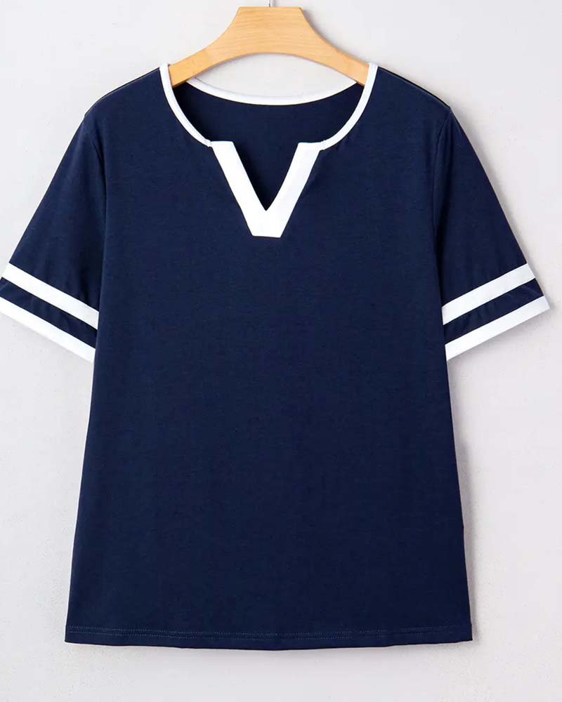 Small V-Neck Color-Blocked T-Shirt