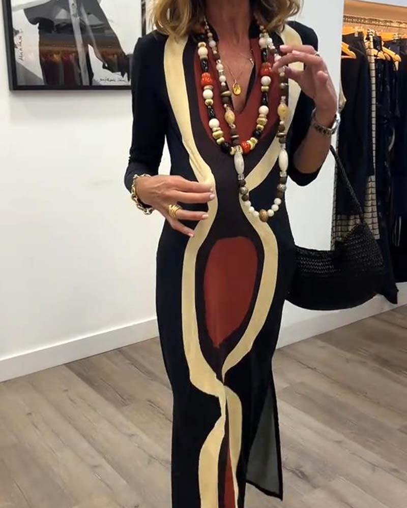 V-Neck Printed Street Style Dress