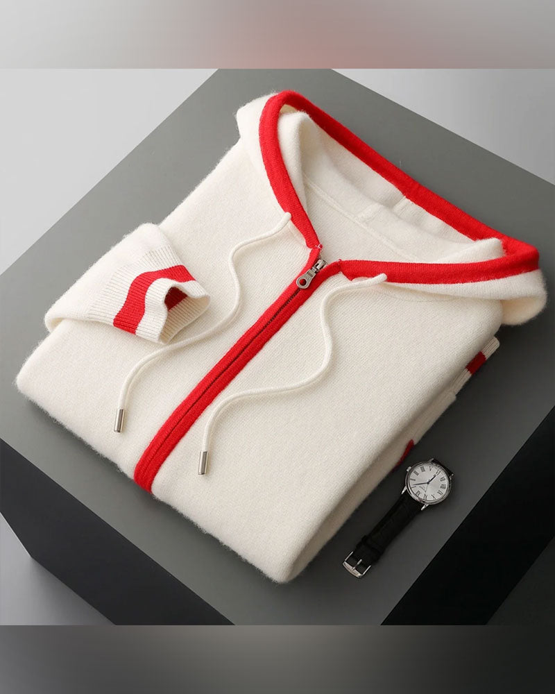 Hooded Full-Zip Contrast Sweater Cardigan