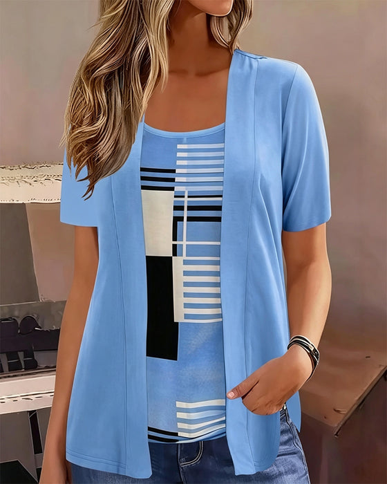 Patchwork Fake Two-Piece Blouse