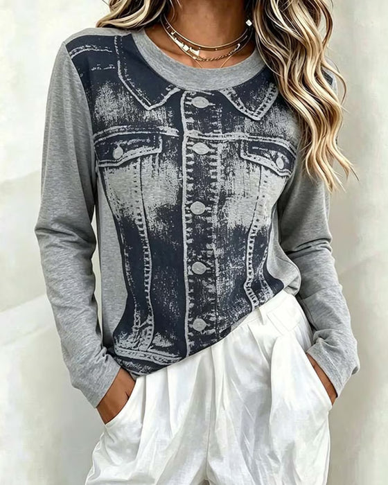 Crew Neck Print Top