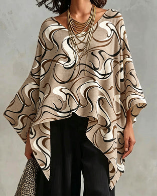 V-Neck Line Irregular Batwing Sleeve Blouse