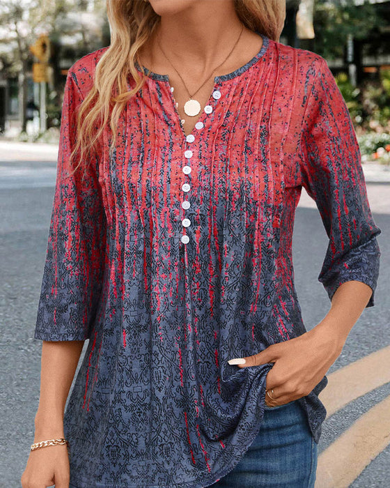 Ombre print button-down blouse