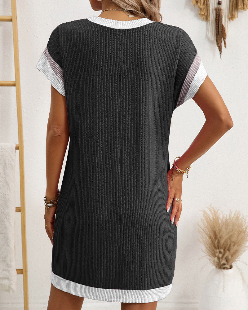 Short Sleeve Pocket Contrast Dress