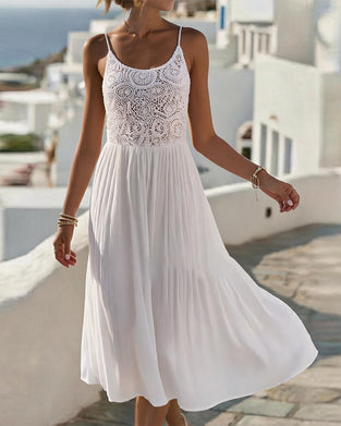 Spaghetti Strap U-Neck Sleeveless Lace Patchwork Dress