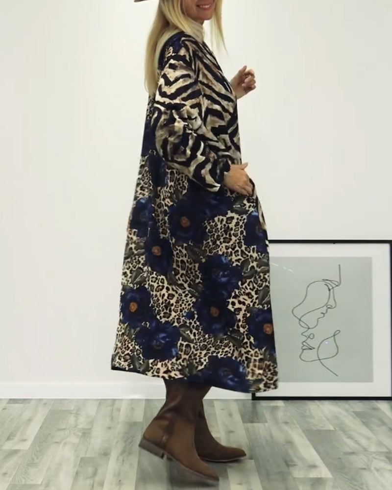 Fashionable zebra and leopard print patchwork dress