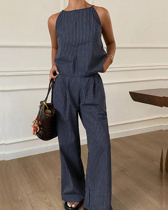 Striped Camisole Wide Leg Pants Set
