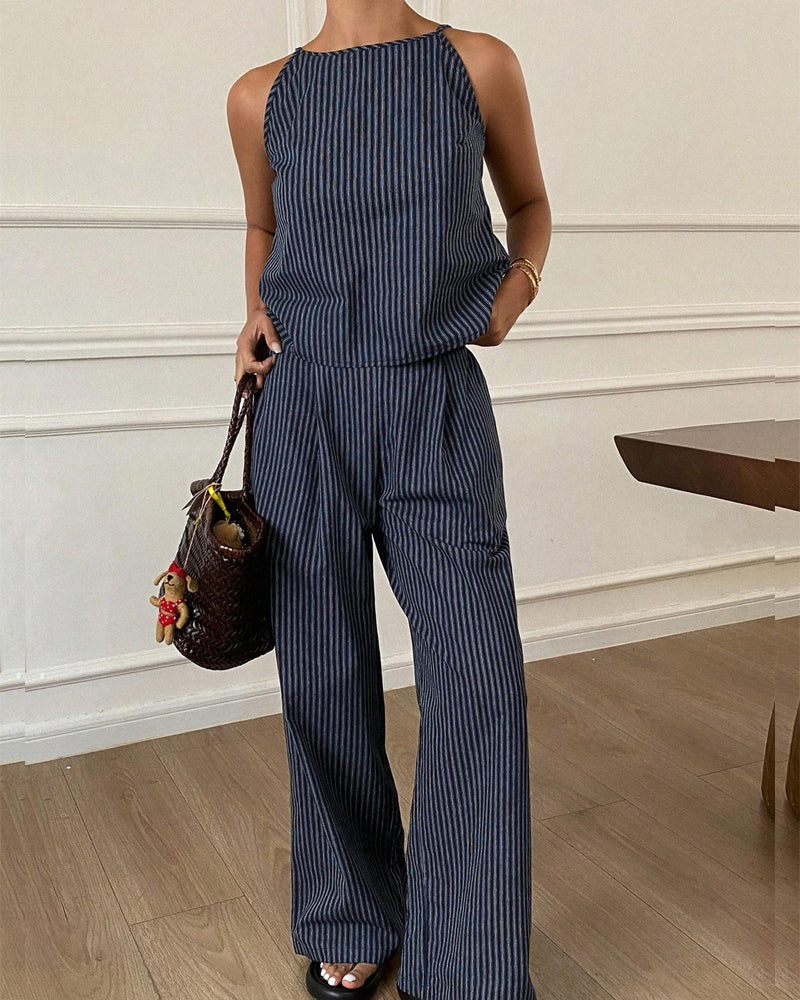 Striped Camisole Wide Leg Pants Set