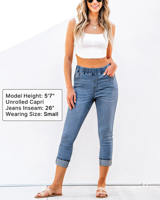 Elastic Waist Capri Jeans