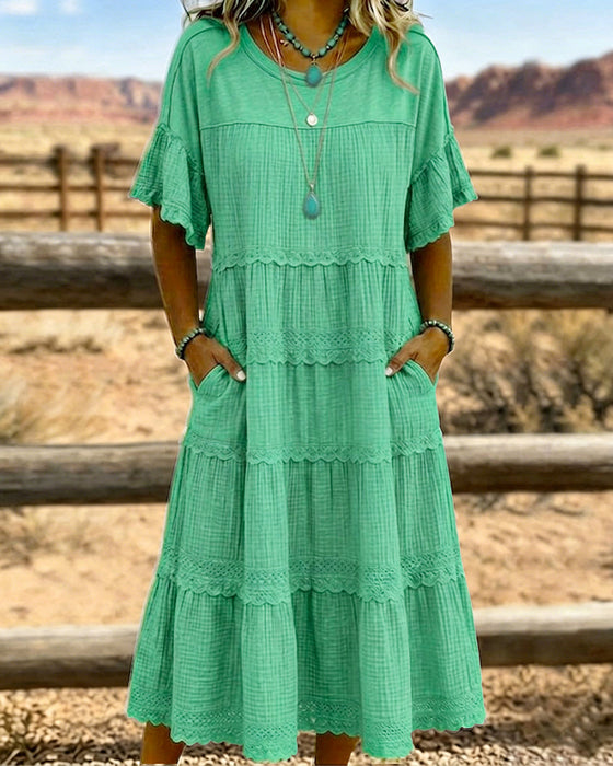 Short Sleeve Pocket Long Dress