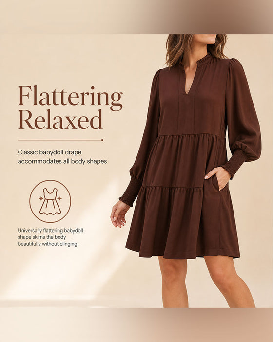 V-Neck Puff Sleeve Tiered Dress