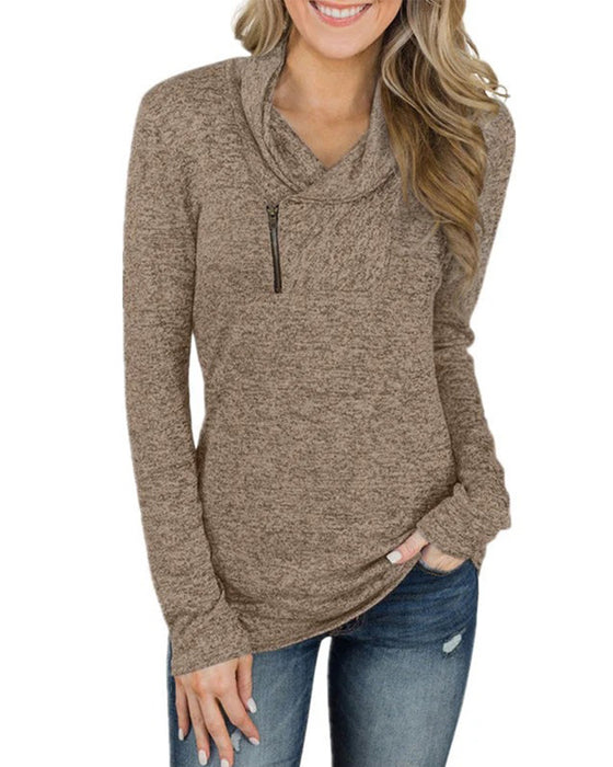 Solid Pullover Zipper Fitted Top