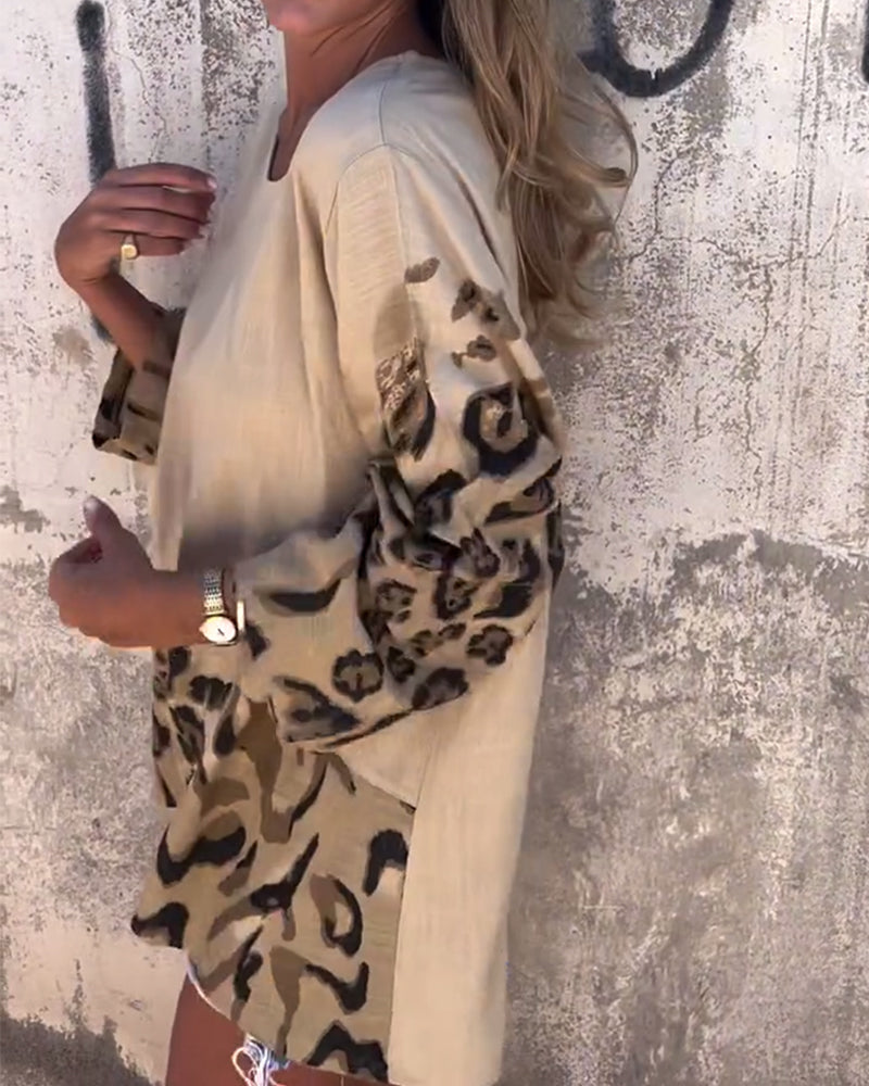 Casual Leopard Print Crew Neck T-Shirt