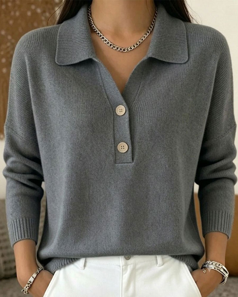 Half-Placket Button Casual Pullover