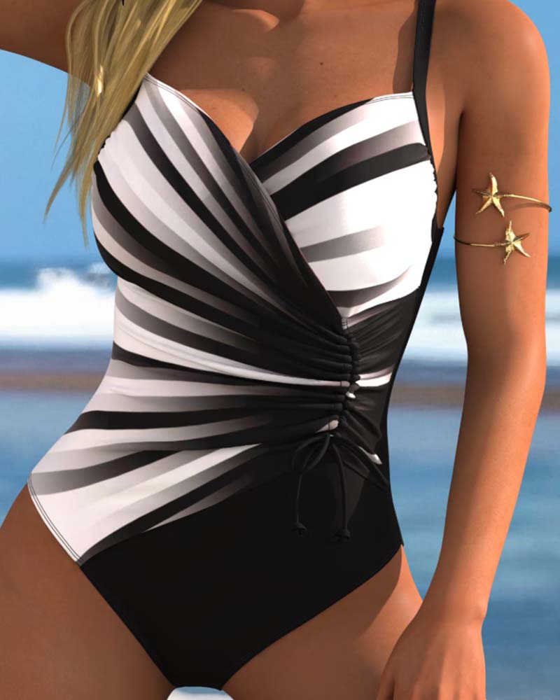 Gradient Stripe Cinched Waist One-Piece