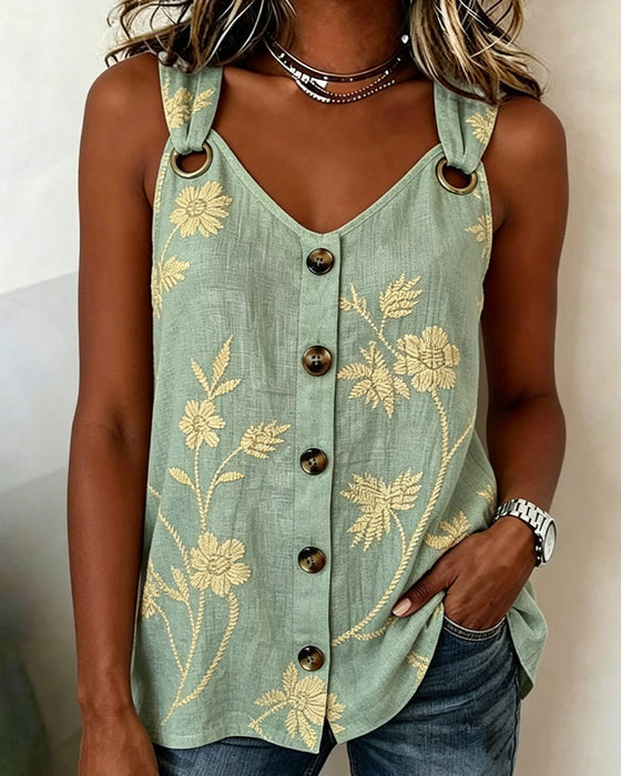Floral Camisole Metal Ring Tank Top