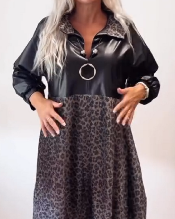 Leopard Print Patchwork Dress