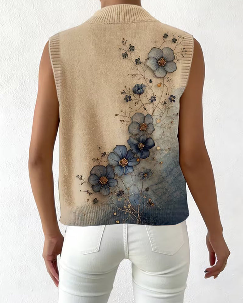 Watercolor Floral Pattern Sleeveless Pullover