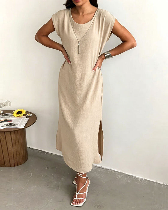 Midi Length Slit Loose Dress