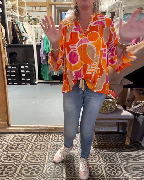 Colorful dropped-shoulder blouse