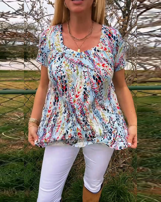 U-Neck Short-Sleeved Printed T-Shirt