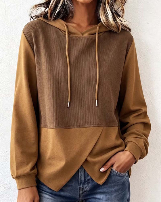 Color Block Hooded Asymmetric Hem Hoodie