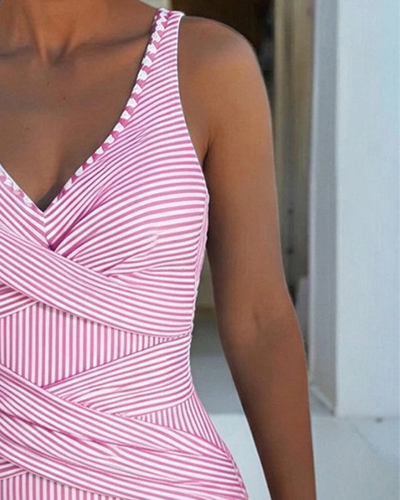 V-Neck Striped One-Piece