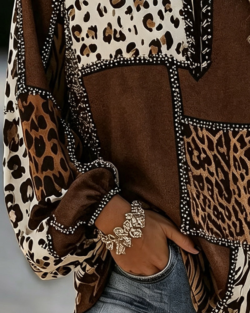 Leopard Color-Block Blouse