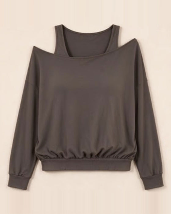 Off-Shoulder Mock Two-Piece Long Sleeve Top