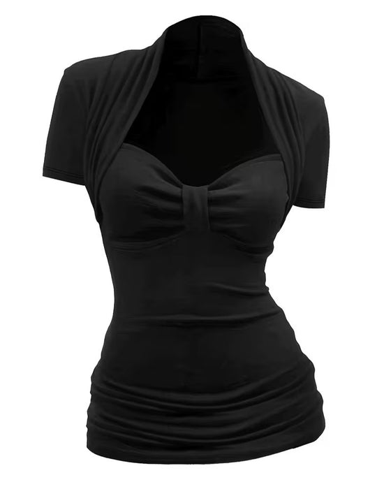 Casual Ruched Fitted Short Sleeve Blouse