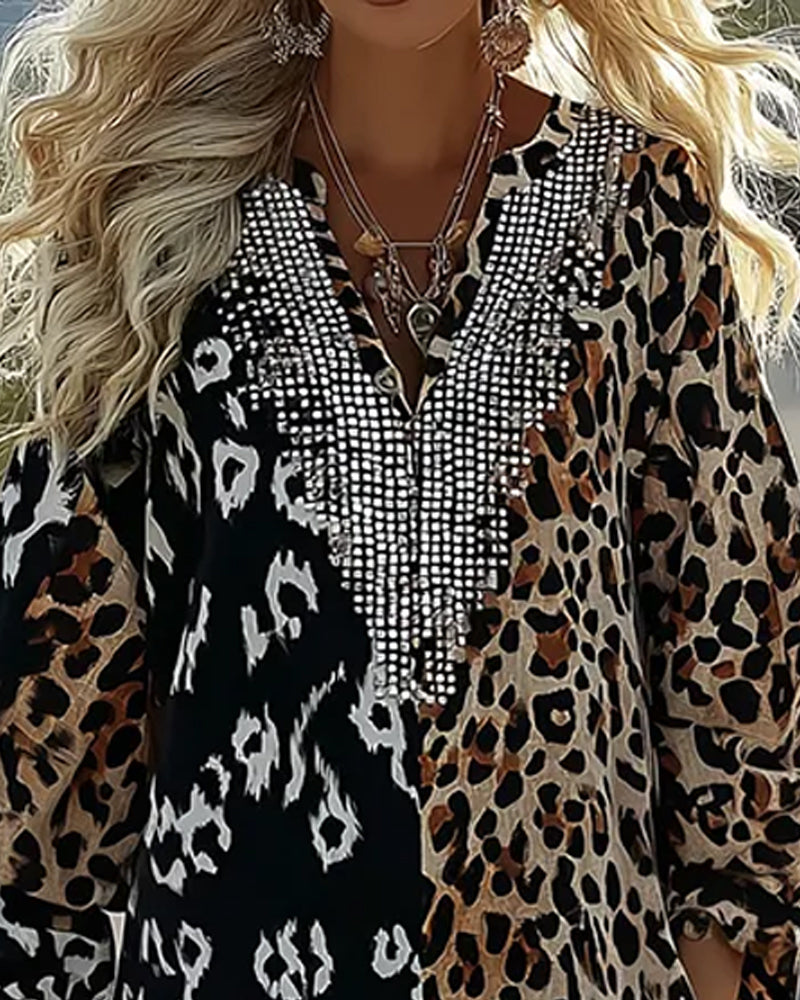 Color Block Leopard Print Short Dress