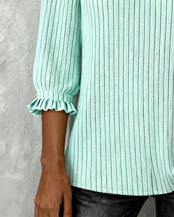 Solid Color V-Neck Patchwork Blouse