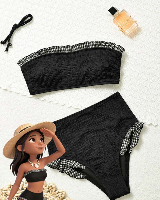 Plaid Ruffle Strapless Bikini