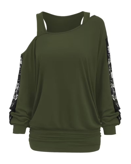 Asymmetric Neck Lace Panel Blouse