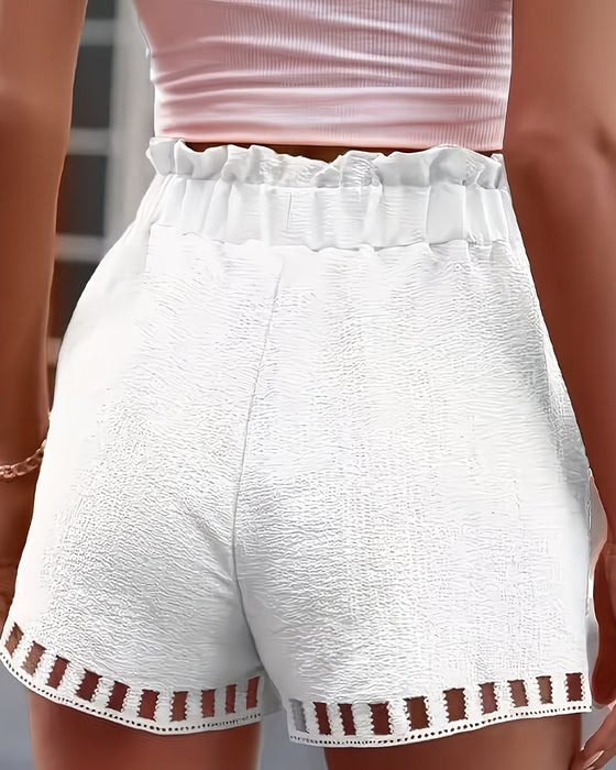 Hollow Lace Elastic Waist Shorts