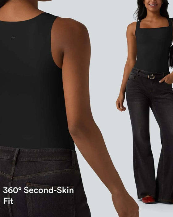 Solid Color Square Neck Built-In Bra Tank Top
