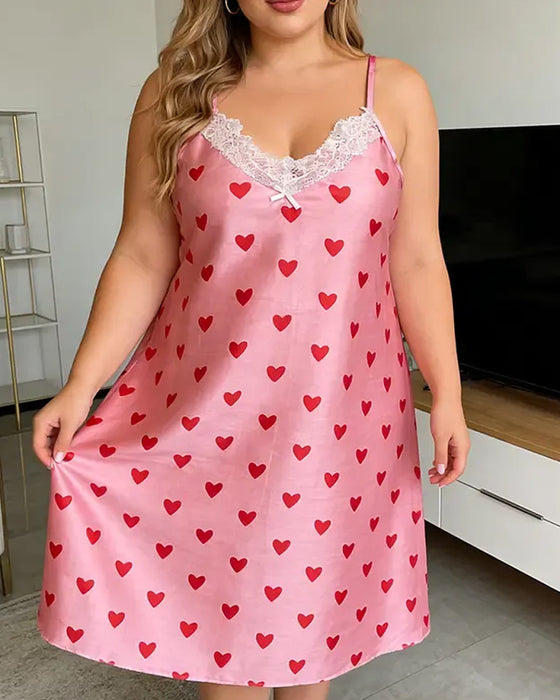Spaghetti Straps Heart Lace Sleep Dress