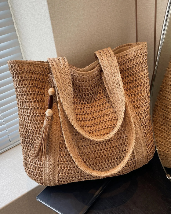 Large Capacity Solid Color Straw Beach Bag