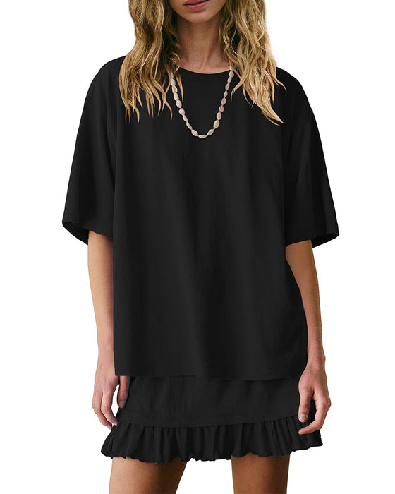 Round Neck Solid Color Two Piece Set