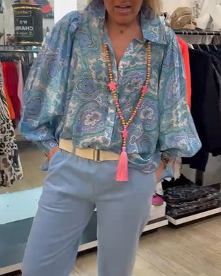 Loose Cashew Flower Lapel Shirt