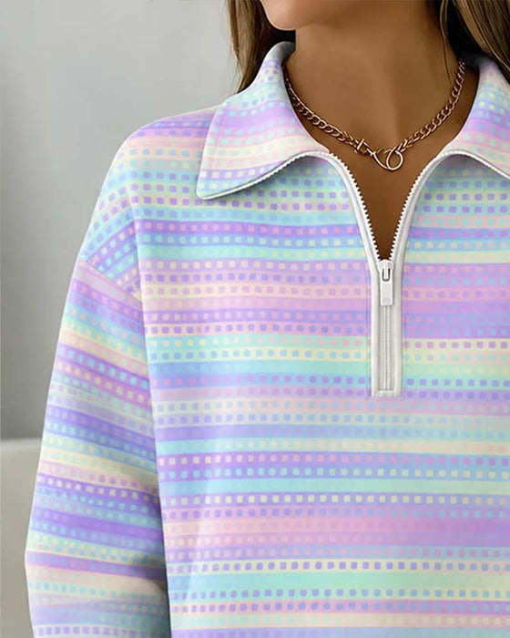 Lapel Long Sleeve Sweatshirt