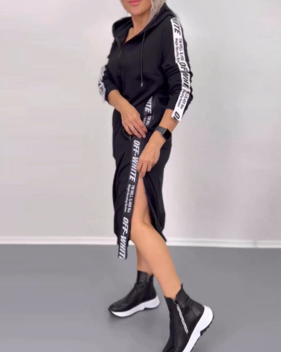 Zip hooded casual dress
