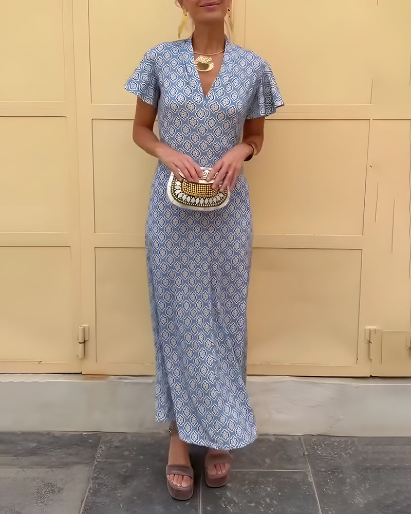 V-Neck Ruffle Leopard Patchwork Dress