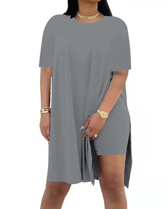 Solid Color Loose Short-Sleeve Pants Set