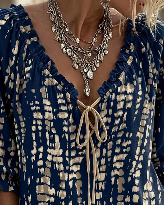 Bohemian Ruffle Tie Blouse
