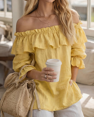 Off-Shoulder Ruffle Solid Loose Blouse