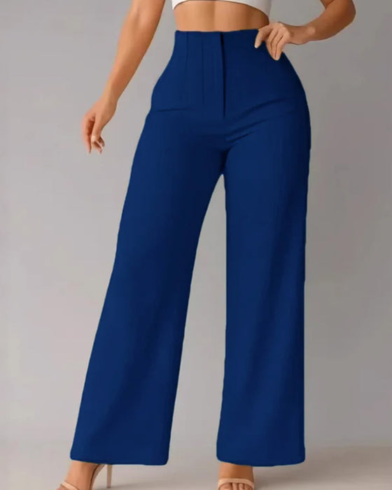 Solid Casual Blazer Wide Leg Pant
